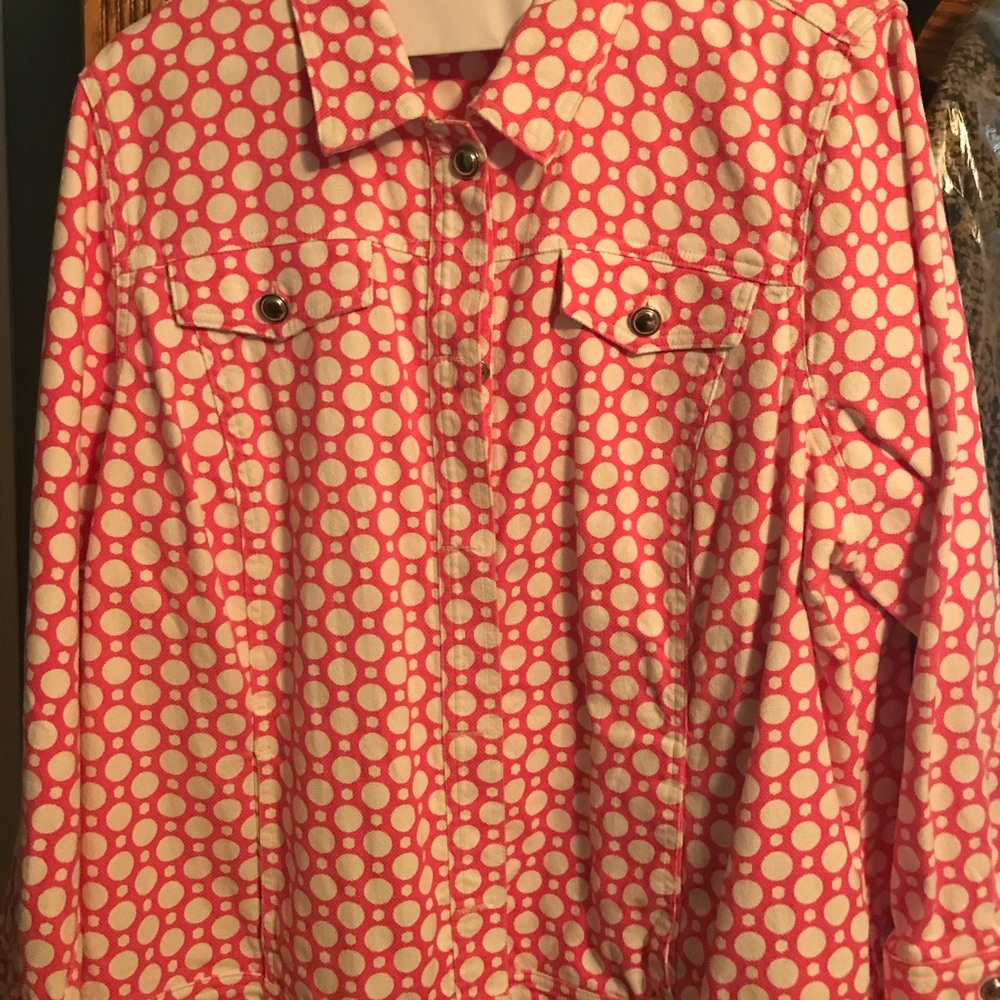 3X CJ Banks Pink White Polka Dot Cotton Jacket